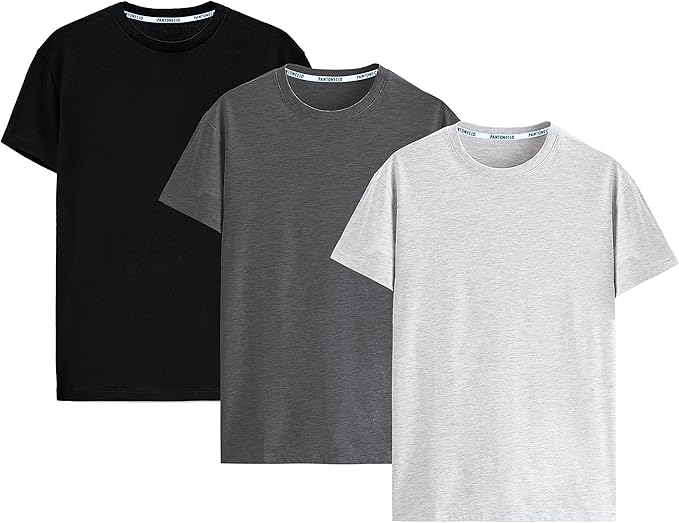 PANTONECLO Herren T-Shirt Multipack 6 Stück - Lange und kurze Ärmel, Schwarz, Grau, Dunkelgrau, Größe XL