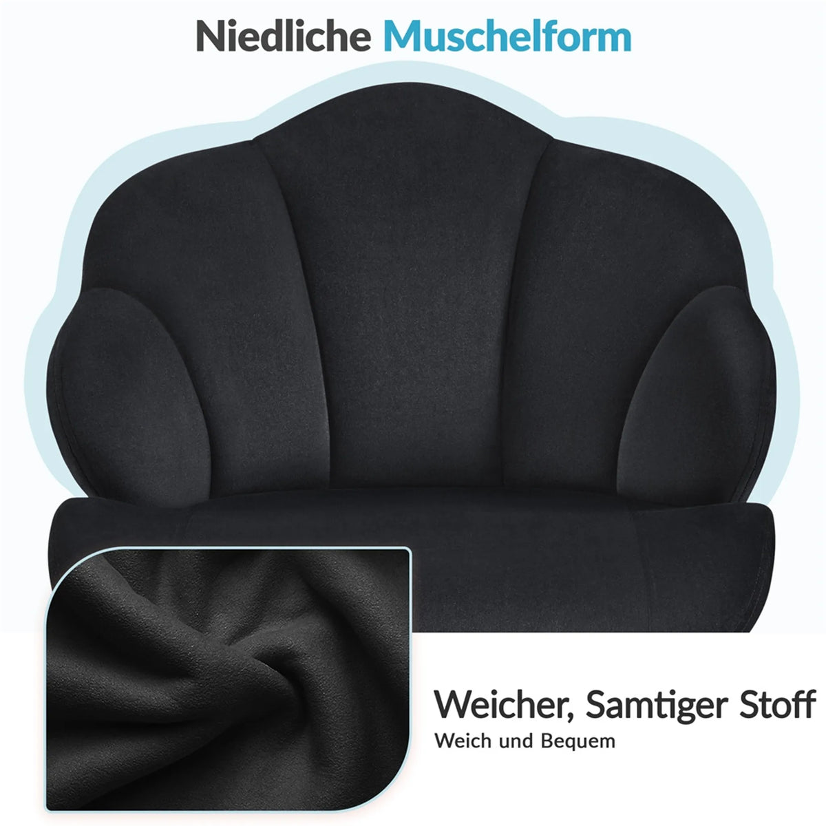 Yaheetech – Eleganter Drehstuhl im Muschel-Design, 76,5–86 cm – Schlichtes Schwarz – Polyester und Metall