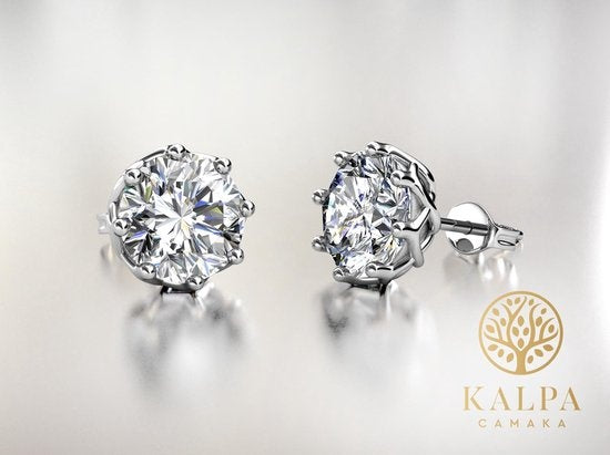 Yolora Damen Ohrringe - Runde Kalpa Camaka Kristalle - Silber - 18K Weißgold vergoldet - Damen Ohrstecker Silber - Ohrstecker - Schmuck - Luxus Geschenkbox - Geschenkbox - Geschenkbox - Schöne Geschenkverpackung - Geschenk zum Muttertag