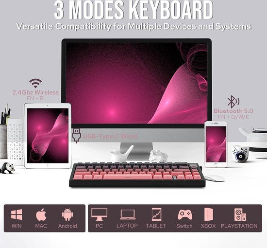 Ajazz AK650 – Kabellose Gaming-Tastatur – Mechanisch – Gasket – Hot-Swap – Tri-Mode – QWERTY – 66 Tasten – Grate