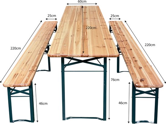 AXI Toon Biertisch-Set – Klapptisch und 2 Bänke – 220 cm – Stahlgestell & Holz – Mit Gummifüßen – Picknicktisch für den Außenbereich