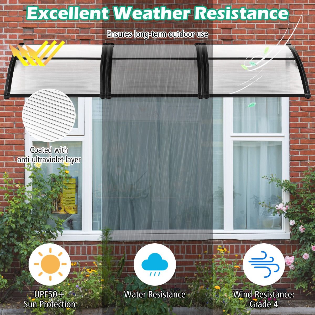Coast Terrassentür-Markise – Schutz vor Sonne und Regen – Polycarbonat-Paneel – grau – 102 x 99 cm