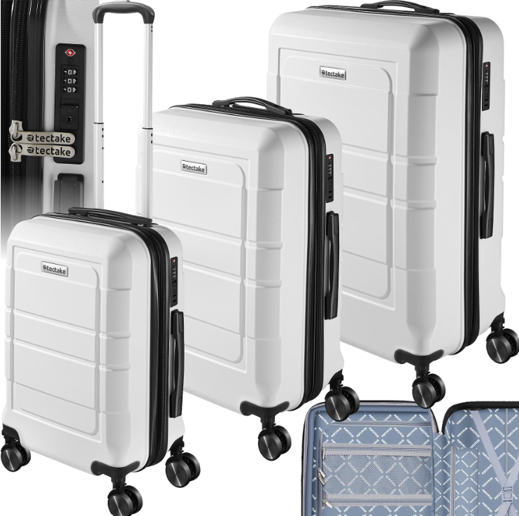 tectake Brice Kofferset, 3-teilig – L, M & S – ABS – 360°-Rollen – TSA-Schloss – Weiß