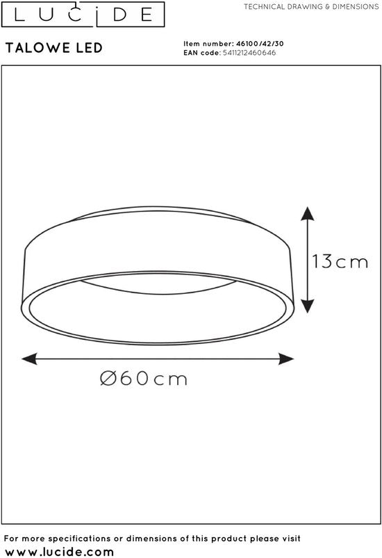 Lucide TALOWE LED - Deckenleuchte (Deckenlampe) - Ø 60 cm - LED Dimmbar - 1x42W 3000K - Schwarz