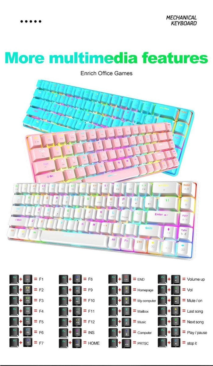 ZIYOU LANG T8 RGB Mechanische 68Tasten Gaming-Tastatur - Windows/Mac Spiele-Tastatur - Brauner Schalter - QWERTY - Mechanische Tastatur - Schwarz