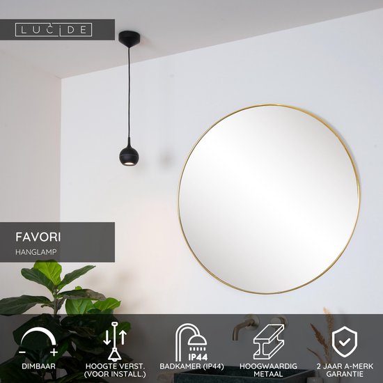 Lucide FAVORI – Badezimmer-Hängeleuchte – 1xGU10 – IP44 – Schwarz