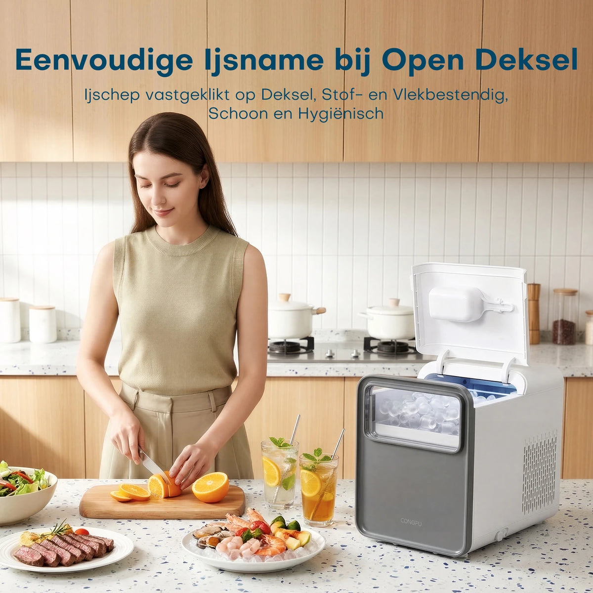 CONOPU Eiswürfelmaschine – Selbstreinigend, 9 kugelförmige Eiswürfel in 6–8 Minuten, 2 Eiswürfelgrößen, 12 kg/Tag, 1,5 l, leise & kompakt – 35 × 23 × 30 cm, eisblau