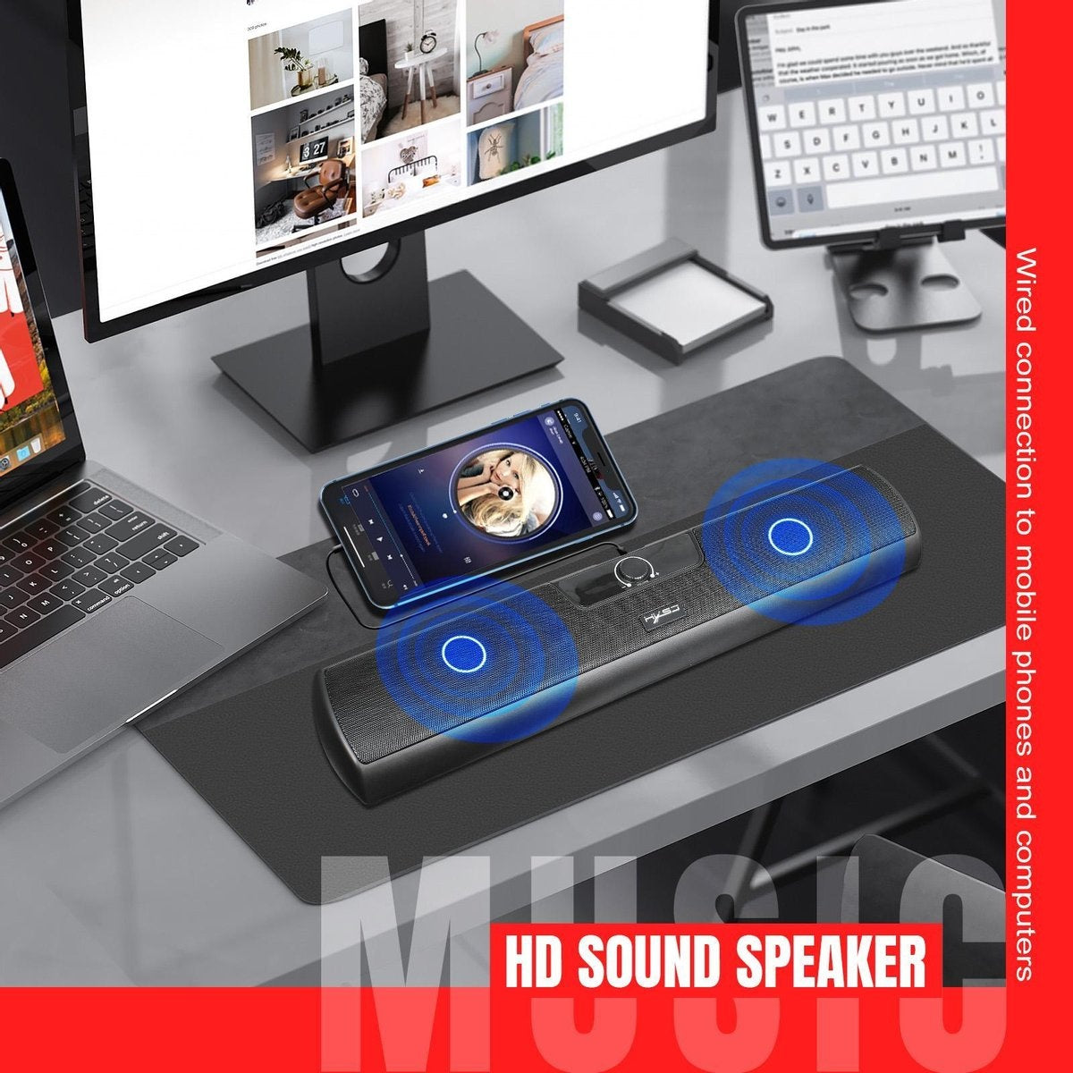 HXSJ Q3 Soundbar PC-Lautsprecher - USB - für Desktop-Computer / Notebooks / Smart-TVs / Projektorgeräte - Schwarz