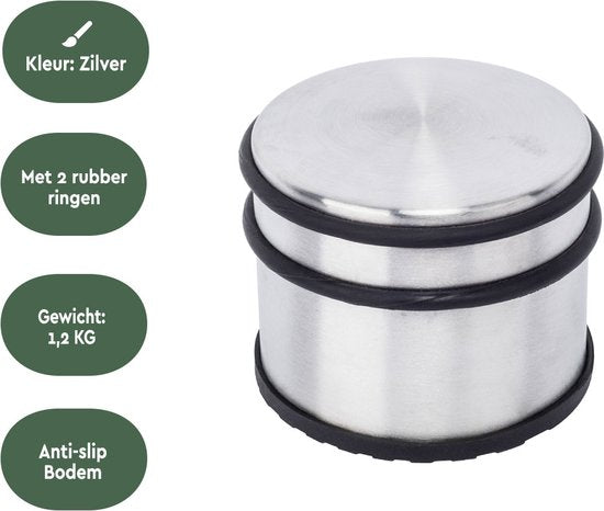 BRASQ Türstopper mit Anti-Rutsch-Edelstahl 1,1 Kg - Für den Innen- und Außenbereich - Türpuffer mit Gummischutz Ø9 x 7,5 cm