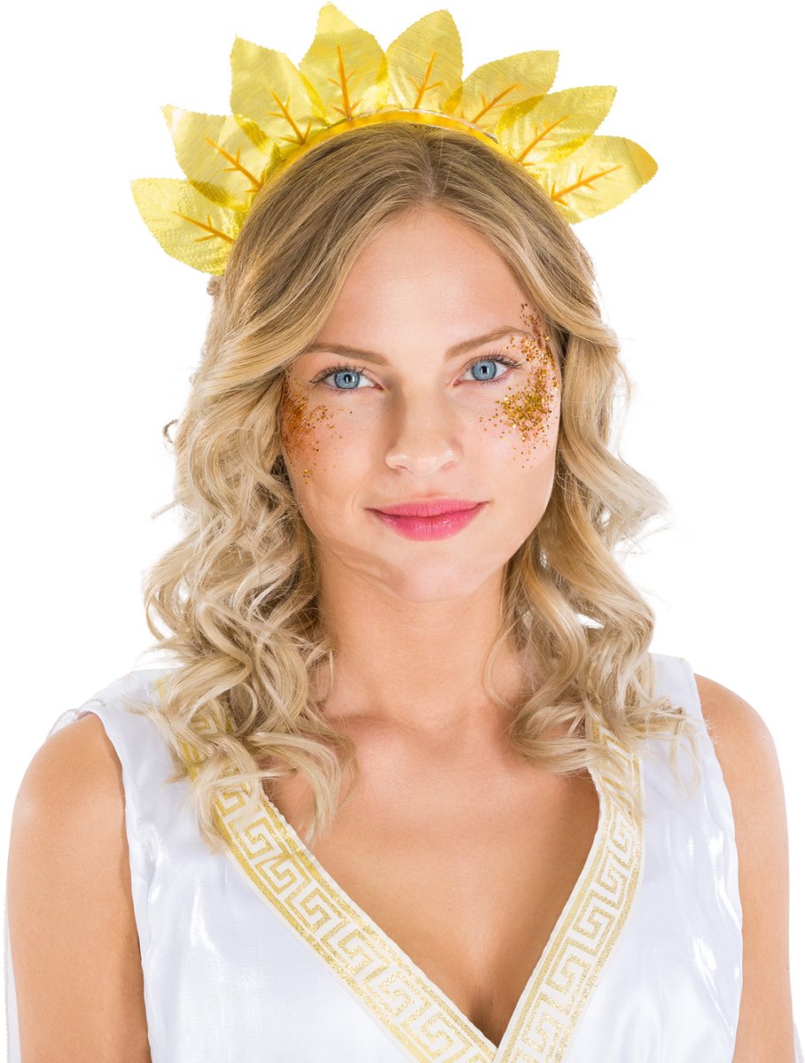 Dressforfun - Damenkostüm Ehefrau Cäsar - Langes Kleid mit Brokatstickerei, Gürtel und Frisur im Lorbeer-Look - Größe L