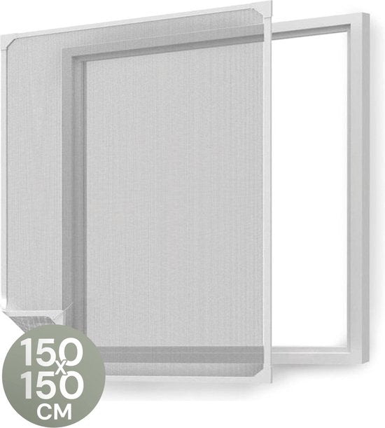 O'DADDY® Magnetisches Fensterfliegengitter – 150 x 150 cm – Anpassbares Fliegengitter – Mit weißem Rand und schwarzem Netz – Fliegengitter – Vielseitig und einfach zu montieren