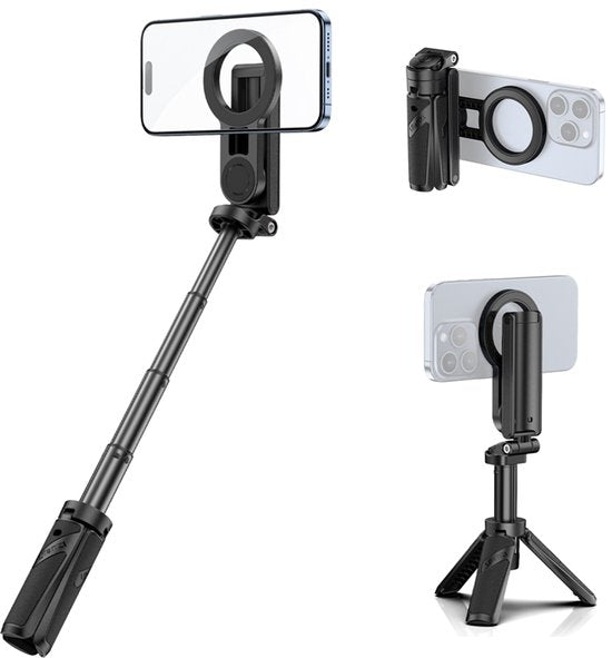 Ulanzi JJ03 Pocket-Selfie-Stick-Stativ, magnetisch – mit Fernbedienung – Selfie-Stick – Handy-Stativ für iPhone – Smartphone-Halterung für iPhone – Schwarz