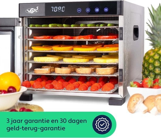 Vita5 Nobel PRO 6 Food dehydrator - Dörrgerät - Edelstahl - 24-Stunden-Timer - LED-Kontrollfeld - Dehydrator - 6 Schichten