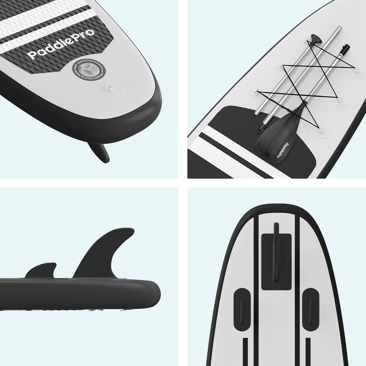LifeGoods SUP Board - Aufblasbares Paddle Board - Komplettset - Max. 135KG - 320x81cm - Weiß/Schwarz