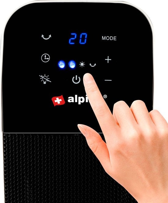 alpina Elektroheizgerät - Keramik-Heizlüfter - auch zum Kühlen - Timer - Fernbedienung - Schwenkfunktion - 2000W - Schwarz-Weiß