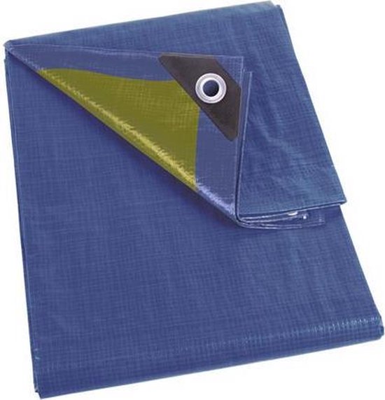 Perel-Abdeckplane, robust, 14 Ösen, verstärkte Ecken, rechteckig, blau/grün, 110 g/m², 3 x 4 m