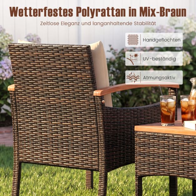 Coast 3-teiliges Rattan-Gartenset – Stühle 60,5 x 60 x 73 cm – Braun