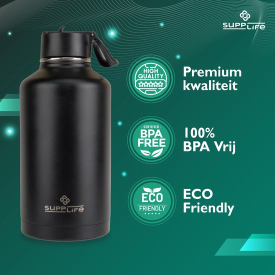 Supplife Luxe Edelstahl-Thermosflasche 2 Liter – doppelwandige Isolierung – BPA-frei und auslaufsicher
