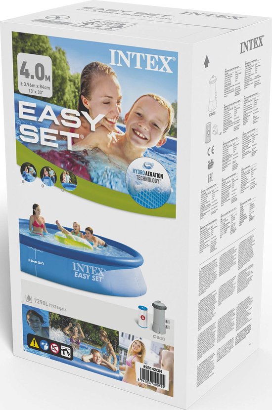 Intex Easy Set Aufblasbares Schwimmbecken-Set – Ø 396 x 84 cm mit Filterpumpe