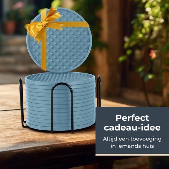 Castagnola Silikon-Untersetzer - Untersetzer für Gläser - Design-Untersetzer mit Halter - Untersetzer-Set - Anti-Rutsch - 14er-Set - Grün