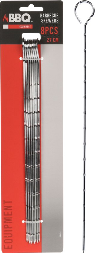 Grillspieße – 8 Stück – Metall – 27,5 cm – runder Griff – Grillzubehör