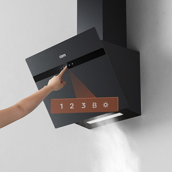 CIARRA CBCG6736H-G 60 cm schräge Dunstabzugshaube, schwarz – Milchglas mit Anti-Fingerabdruck-Beschichtung – mit WLAN – inklusive Set mit Aktivkohlefiltern – 650 m³ – Energieeffizienzklasse A+++