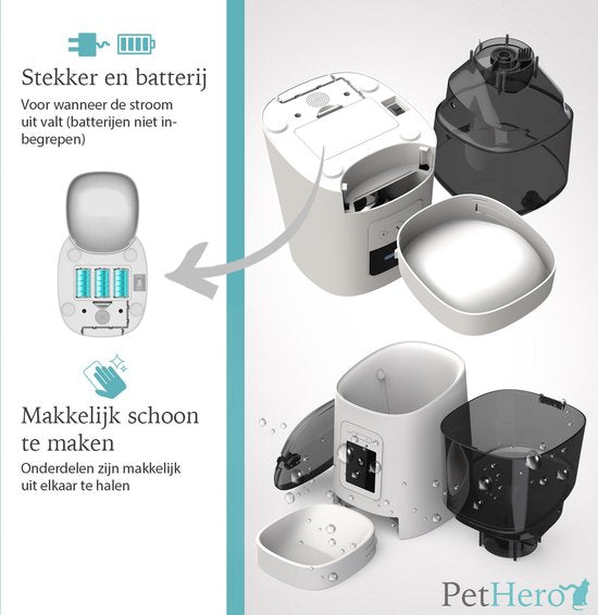 PetHero 3 Feeder White - Einstellbare Kamera - Smartphone-Steuerung - automatischer Futternapf für Katze oder Hund - 6,0 L