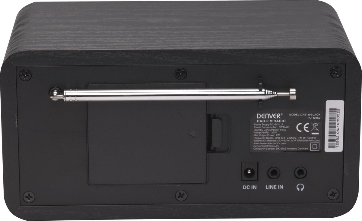 Denver DAB-Radio - Retro-Radio - FM-Radio - Küchenradio - Tragbares Radio - Batterien & Netzanschluss - DAB30 - Schwarz