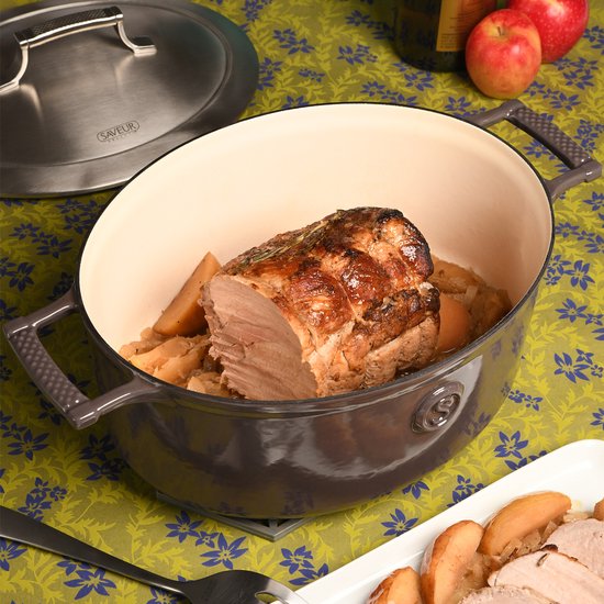 Saveur Selects - Voyage Ovale Kasserolle - Ø30 cm - Gusseisen - PFAS-frei - Induktion - Grau