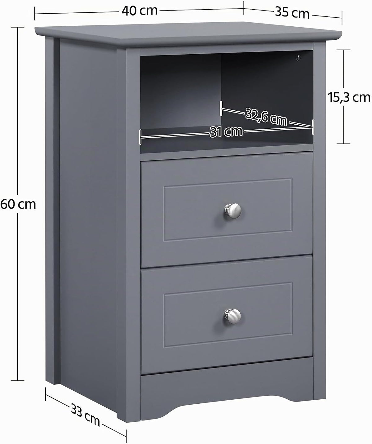 Yaheetech Nachttisch 40 x 35 x 60 cm – Schwarz – 2 Schubladen – MDF – 3-lagig