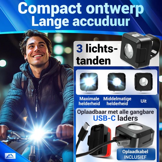 Nextcover Fahrradlicht vorne und hinten | Fahrradlicht USB-C Wiederaufladbar & IPX4 Wasserdicht | Fahrradlicht Set mit 6 Stunden Batterielebensdauer | Frontlicht und Rücklicht | Fahrradlicht LED Weiß und Rot | Fahrradlicht für alle Fahrräder | Fahrradlamp