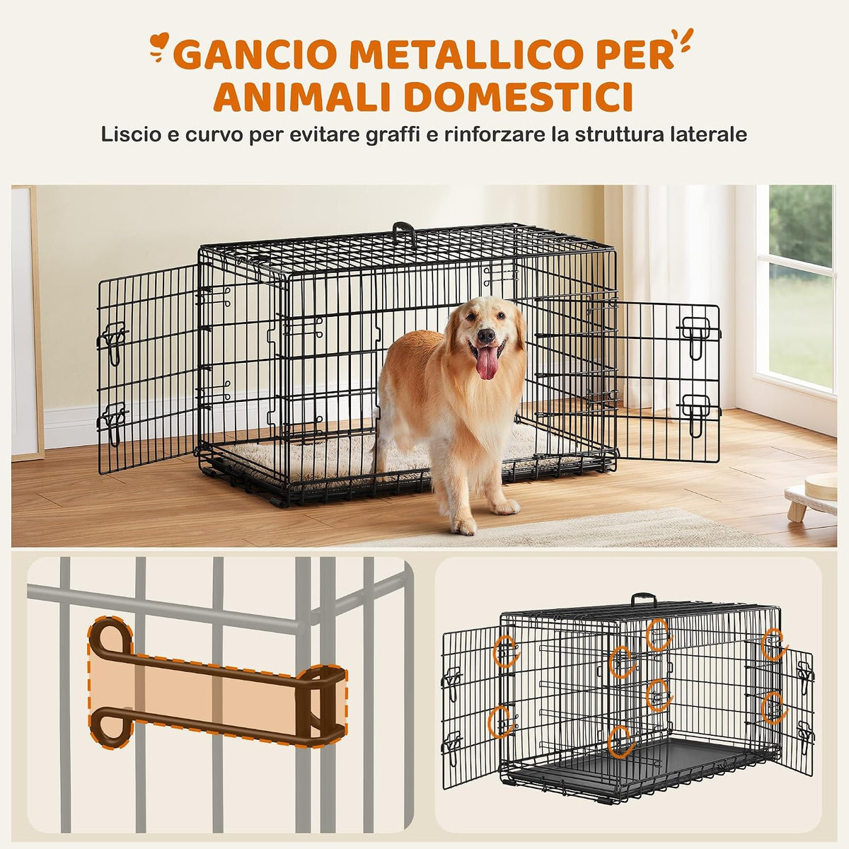Yaheetech Faltbare Hundebox – Schwarz – 107 x 60 x 66 cm – Mit Trennwand, Doppeltür