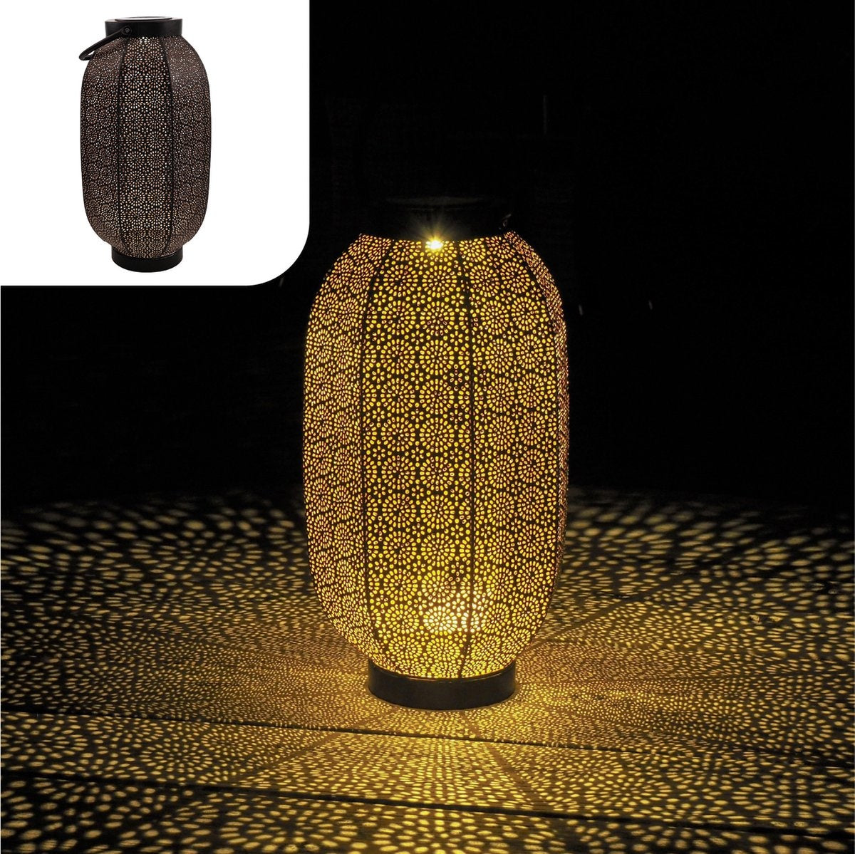 Gadgy Solar Laterne Blume groß - Solar Gartenbeleuchtung - LED Außenbeleuchtung mit Tag-/Nachtsensor - Tischlampe - Gartenlaterne - schwarz / gold - Metall - 36 x Ã˜20 cm