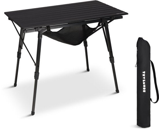 TRVLMORE Campingtisch Verstellbar - 90x52x71cm - Klapptisch mit Aluminiumrahmen - Leichtgewicht - Campingtisch - Klapptisch - Schwarz