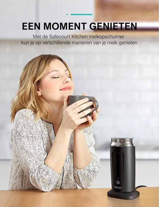 Safecourt Kitchen Milchaufschäumer - Elektrischer Milchaufschäumer - Schwarz - 4-in-1 - Einfach zu bedienen - 500W - BPA-frei