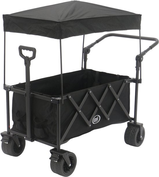 AXI SB221 Zusammenklappbarer Handwagen mit Dach – Schwarz – Mit Zugstange, Bremsen und Schutzhülle – 100 kg Tragkraft – Einfach zu transportieren – Metall