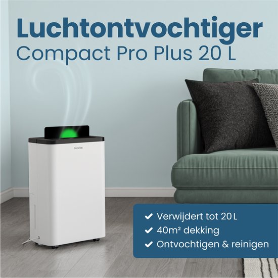 Auronic Luftentfeuchter - Compact Pro Plus - 20L - Schlafzimmer, Badezimmer, Wohnzimmer und Büro - Luftbefeuchter für Innenräume - Weiß