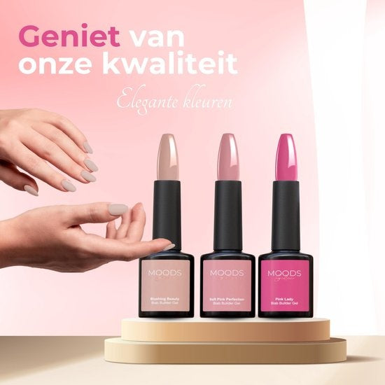 Moods Gellac BIAB Starter Pack - Nude Pink - Builder in a Bottle - BIAB Nagellack - Inklusive UV/LED Lampe, Bucking Stick, Nagelfeile, Primer, Base und Top Coat