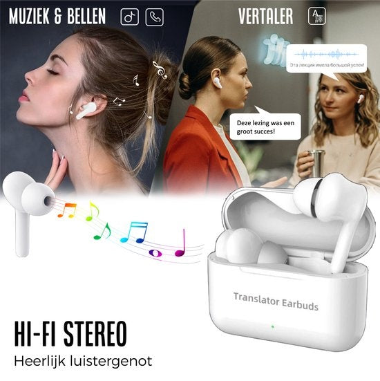 Shine Translation Computer - Sprachübersetzungsgerät - Wireless Earbuds White - EarPods mit Ãœbersetzungsfunktion - Bluetooth 5.0 - 127 Sprachen und 97% Genauigkeit - 24 Stunden Batterie
