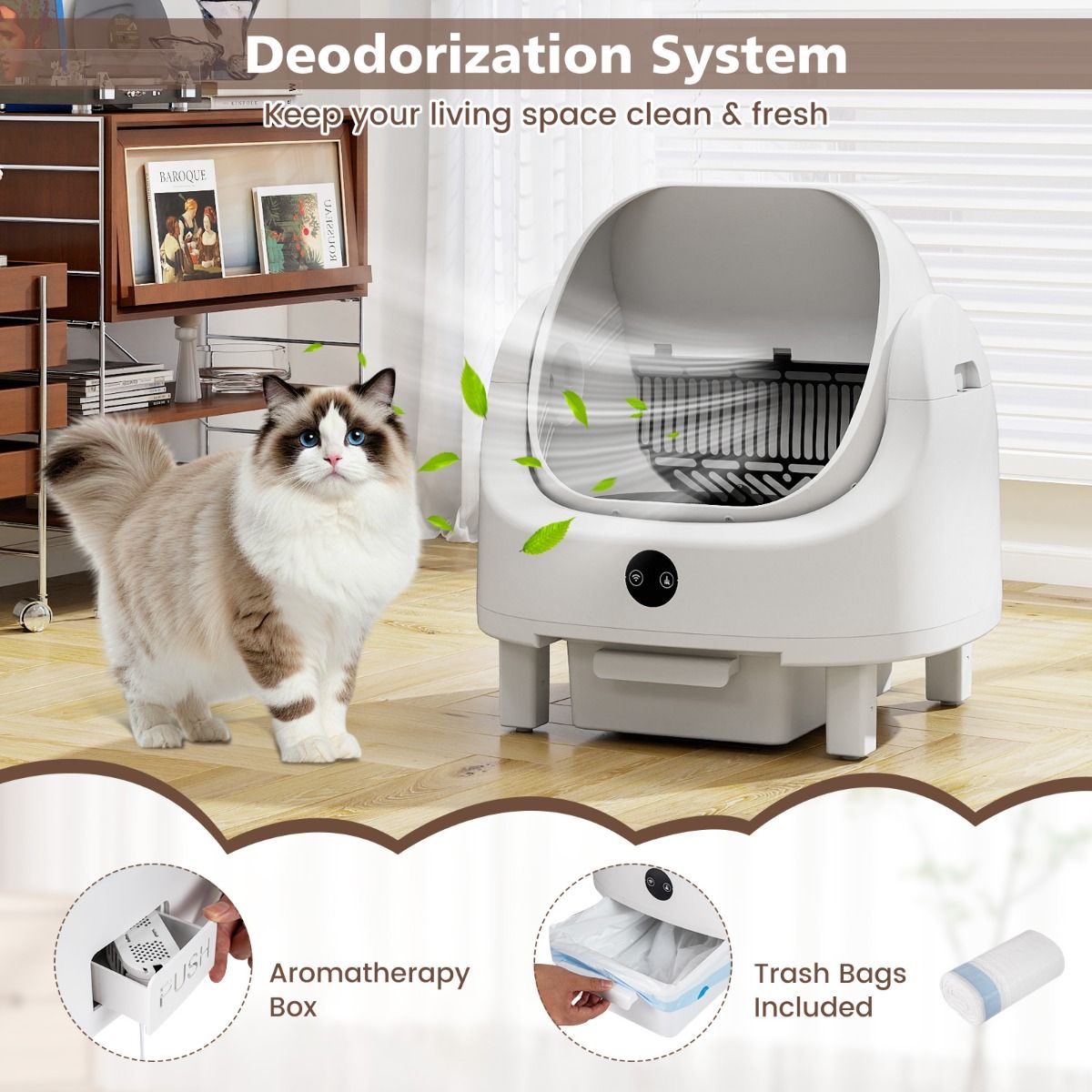 Coast Automatische, selbstreinigende Katzentoilette – App-Steuerung – Sicherheitssensoren – Weiß