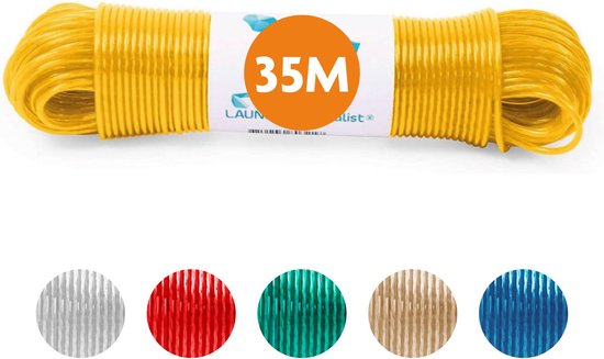 LaundrySpecialist Wäscheleine – Wäscheleinenfaden – Wäscheleinenfaden mit Stahlkern – 35 Meter mit Stahlkern – Gelb
