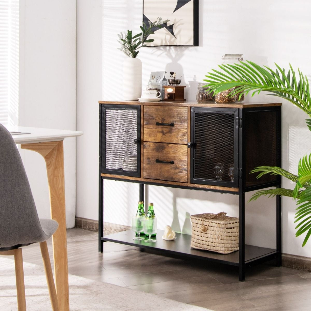 Coast Industrial multifunktionales Sideboard mit 2 Gitterschränken und 2 Schubladen 100 x 35 x 85 cm