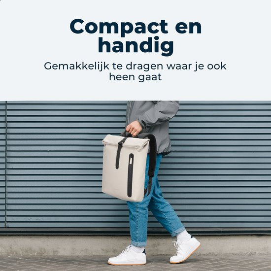 Pathsail Rolltop-Rucksack – 13,5 l – 15,6 Zoll – Beige – Wasserabweisend – Metallschnalle – Laptopfach