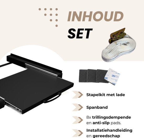 Dastium Home – Schwarzes Stapelset für Waschmaschine und Trockner – Stapelset für Waschmaschine und Trockner – Zwischenstück für Waschmaschine und Trockner – Universal – Schwarz