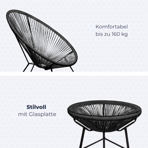 LifeGoods - Acapulco Bistro Set - 3-tlg. - Gartenset mit Beistelltisch - Schwarz