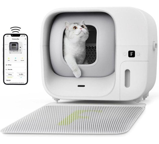 Furbulous Automatische Katzentoilette mit App-Steuerung, 60 l große, sichere Katzentoilette für mehrere Katzen mit Geruchsneutralisator, weiß – 2,4-GHz-Netzwerk – „Auto-Pack & Seal“-Katzentoilette, selbstreinigend und nachfüllbar, großes Fassungsvermögen,