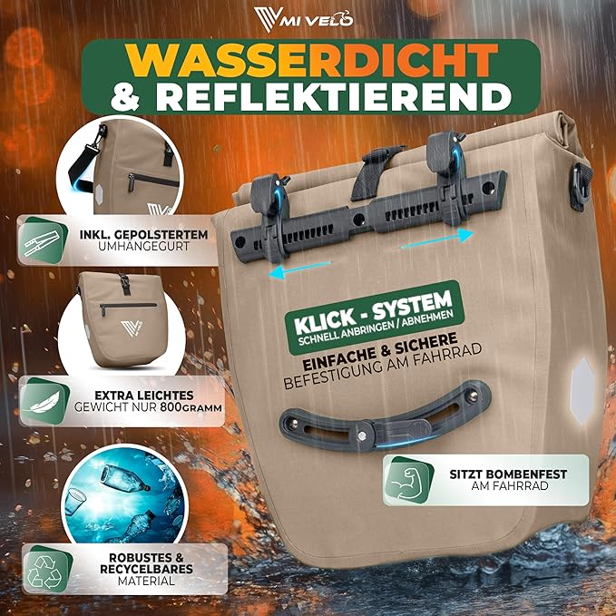 MIVELO Packtasche - Wasserdicht & Inkl. Schultergurt - 20 Liter - Sandbeige