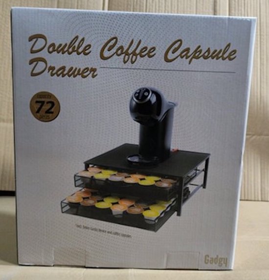 Gadgy Dolce Gusto Kapselhalter mit 2 Schubladen – Kapselhalter mit Schublade – Kaffee-Kapselhalter für 72 Kapseln – Padhalter – Edelstahl – Schwarz – Rutschfest & vibrationsdämpfend