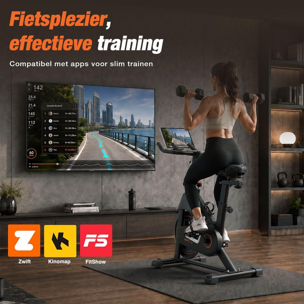 DH FitLife Magnet-Heimtrainer – Schwarz – 120 x 53 x 110 cm – Leise, verstellbar, Herzfrequenzmesser