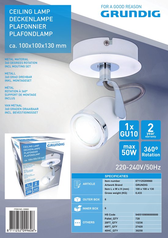 Grundig Strahler - weiß - 360° drehbar